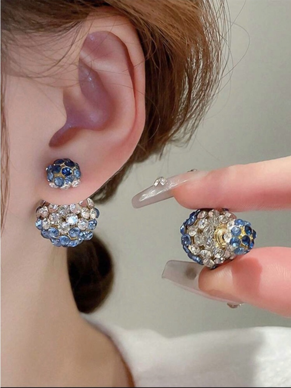 Crystal Cluster Double-Sided Earrings - Blue & Gold